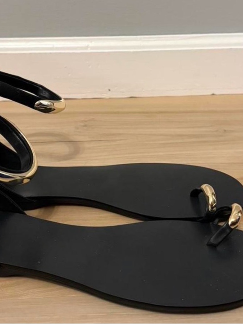 INC International Concepts GEORNA Black Sandals with Gold Accents